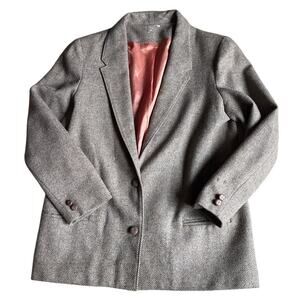 Vintage Kensington Square Wool Blazer Herringbone Tweed Size M - Read